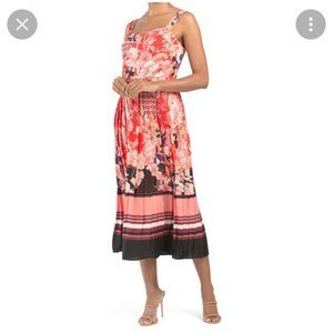 FLORAL PLEATED PRINTED MIDI DRESS